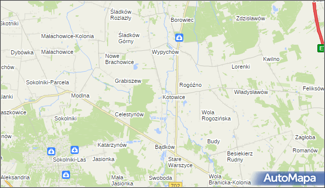 mapa Kotowice gmina Zgierz, Kotowice gmina Zgierz na mapie Targeo