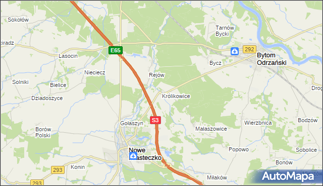 mapa Królikowice gmina Bytom Odrzański, Królikowice gmina Bytom Odrzański na mapie Targeo