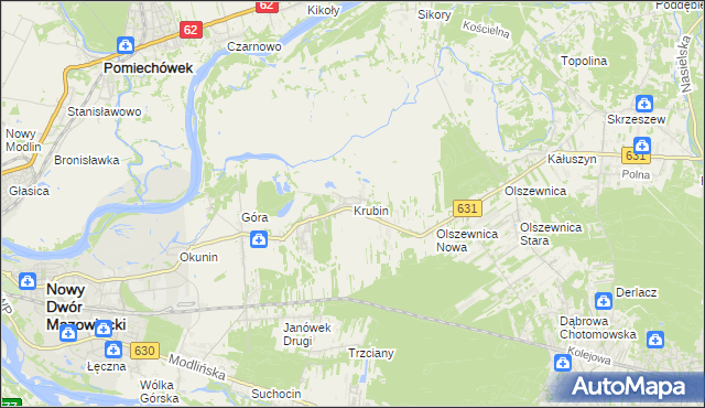 mapa Krubin gmina Wieliszew, Krubin gmina Wieliszew na mapie Targeo