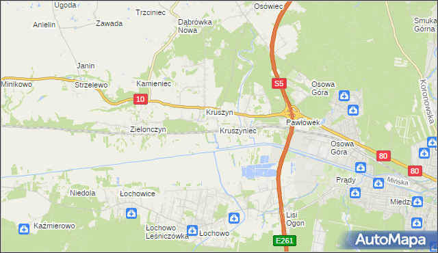 mapa Kruszyniec gmina Sicienko, Kruszyniec gmina Sicienko na mapie Targeo