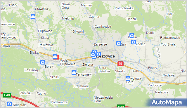 mapa Krzeszowice, Krzeszowice na mapie Targeo
