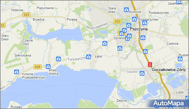 mapa Łąka gmina Pszczyna, Łąka gmina Pszczyna na mapie Targeo