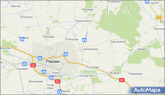 mapa Lenartowice gmina Pleszew, Lenartowice gmina Pleszew na mapie Targeo