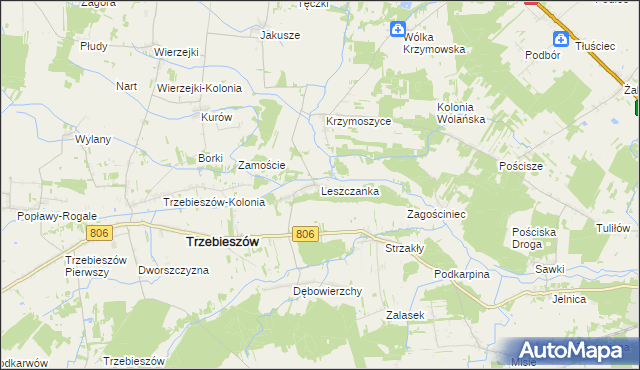 mapa Leszczanka gmina Trzebieszów, Leszczanka gmina Trzebieszów na mapie Targeo