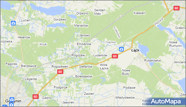 mapa Ludwików gmina Łąck, Ludwików gmina Łąck na mapie Targeo