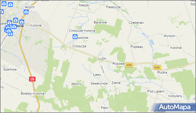 mapa Łuzki gmina Łosice, Łuzki gmina Łosice na mapie Targeo