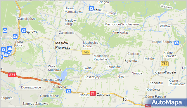 mapa Mąchocice Kapitulne, Mąchocice Kapitulne na mapie Targeo