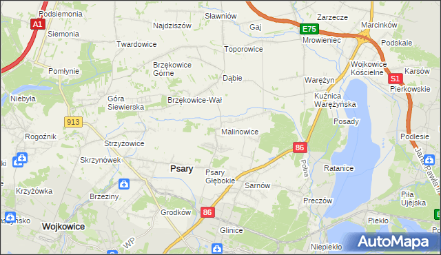 mapa Malinowice, Malinowice na mapie Targeo