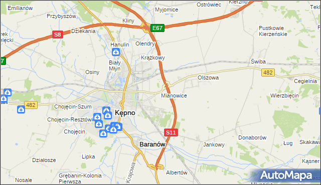 mapa Mianowice gmina Kępno, Mianowice gmina Kępno na mapie Targeo