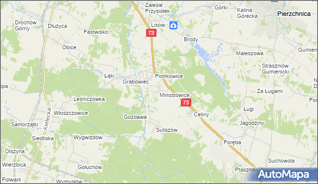 mapa Minostowice, Minostowice na mapie Targeo