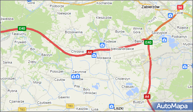 mapa Morawica gmina Liszki, Morawica gmina Liszki na mapie Targeo