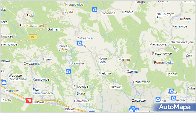 mapa Nowa Góra gmina Krzeszowice, Nowa Góra gmina Krzeszowice na mapie Targeo