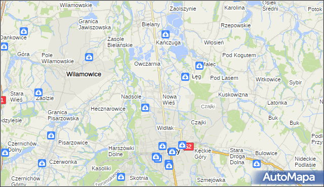 mapa Nowa Wieś gmina Kęty, Nowa Wieś gmina Kęty na mapie Targeo