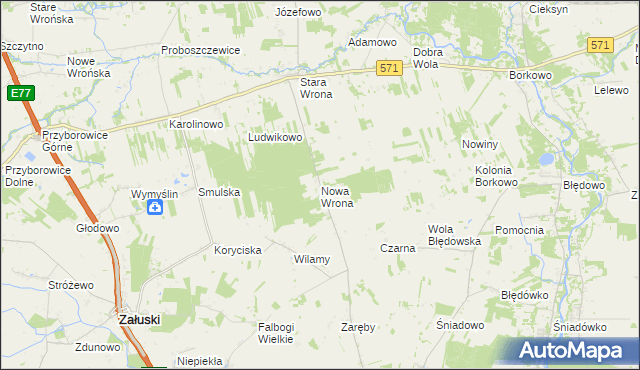 mapa Nowa Wrona gmina Joniec, Nowa Wrona gmina Joniec na mapie Targeo