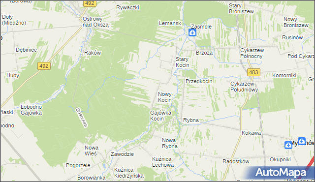 mapa Nowy Kocin, Nowy Kocin na mapie Targeo