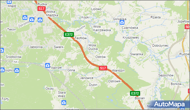 mapa Ostrów gmina Celestynów, Ostrów gmina Celestynów na mapie Targeo
