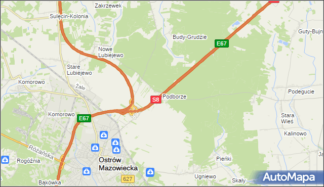 mapa Podborze gmina Ostrów Mazowiecka, Podborze gmina Ostrów Mazowiecka na mapie Targeo