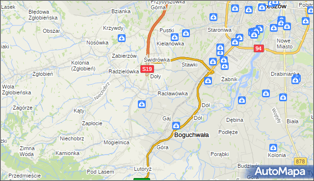 mapa Racławówka, Racławówka na mapie Targeo