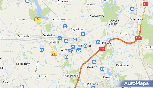 mapa Rokietnica powiat poznański, Rokietnica powiat poznański na mapie Targeo