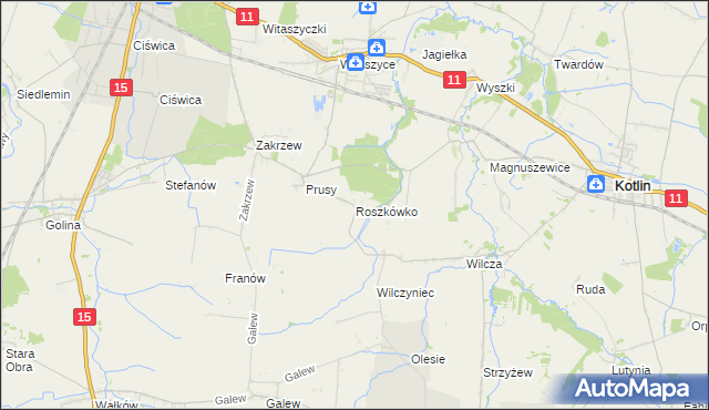 mapa Roszkówko gmina Jarocin, Roszkówko gmina Jarocin na mapie Targeo