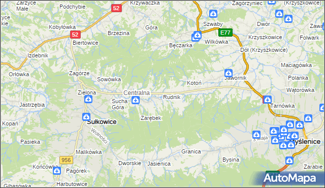 mapa Rudnik gmina Sułkowice, Rudnik gmina Sułkowice na mapie Targeo