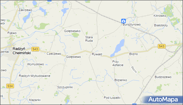 mapa Rywałd gmina Radzyń Chełmiński, Rywałd gmina Radzyń Chełmiński na mapie Targeo