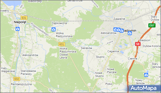 mapa Sieraków gmina Radzymin, Sieraków gmina Radzymin na mapie Targeo