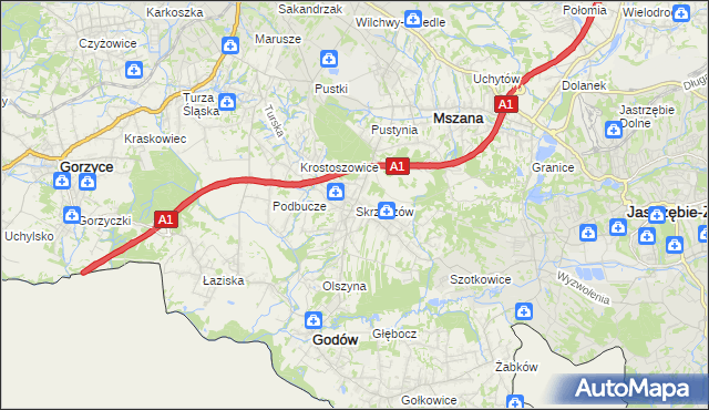mapa Skrzyszów gmina Godów, Skrzyszów gmina Godów na mapie Targeo