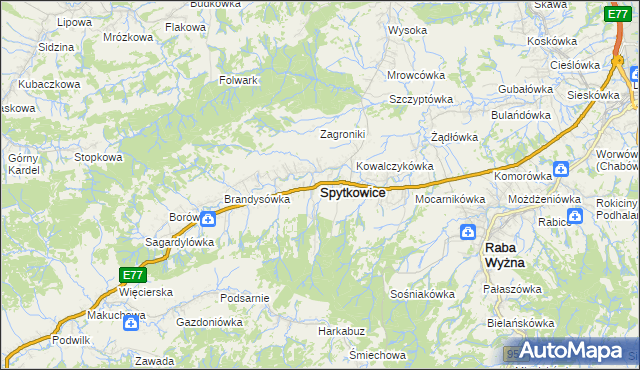 mapa Spytkowice powiat nowotarski, Spytkowice powiat nowotarski na mapie Targeo