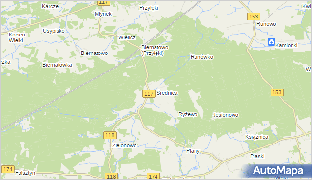 mapa Średnica gmina Czarnków, Średnica gmina Czarnków na mapie Targeo