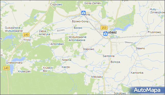 mapa Stajkowo gmina Lubasz, Stajkowo gmina Lubasz na mapie Targeo
