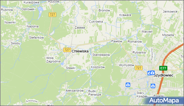 mapa Stanisławów gmina Chlewiska, Stanisławów gmina Chlewiska na mapie Targeo