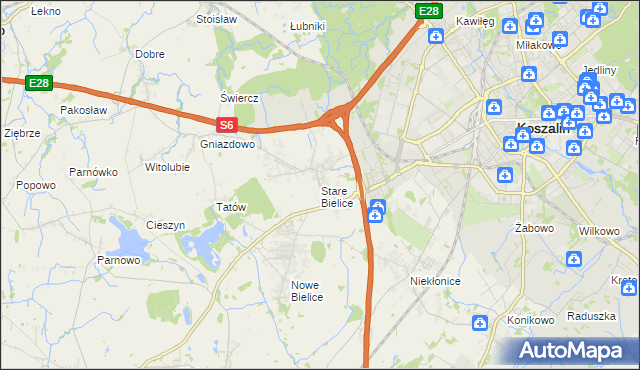 mapa Stare Bielice gmina Biesiekierz, Stare Bielice gmina Biesiekierz na mapie Targeo