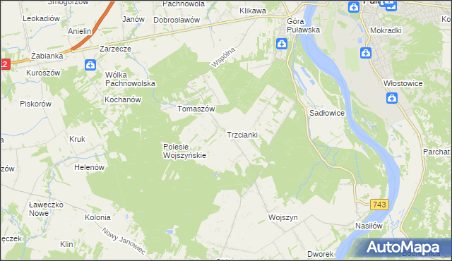 mapa Trzcianki gmina Janowiec, Trzcianki gmina Janowiec na mapie Targeo