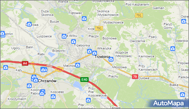 mapa Trzebinia powiat chrzanowski, Trzebinia powiat chrzanowski na mapie Targeo