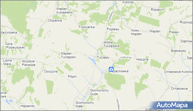 mapa Tuczępy gmina Grabowiec, Tuczępy gmina Grabowiec na mapie Targeo