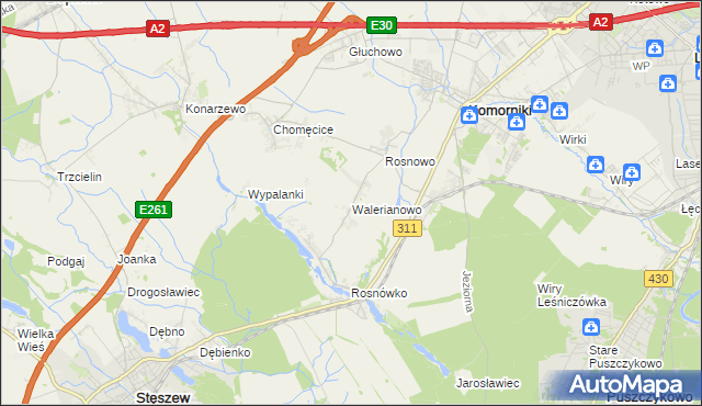 mapa Walerianowo gmina Komorniki, Walerianowo gmina Komorniki na mapie Targeo