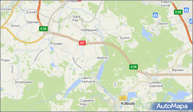 mapa Widlino gmina Żukowo, Widlino gmina Żukowo na mapie Targeo