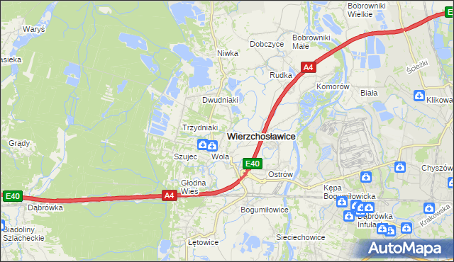 mapa Wierzchosławice powiat tarnowski, Wierzchosławice powiat tarnowski na mapie Targeo