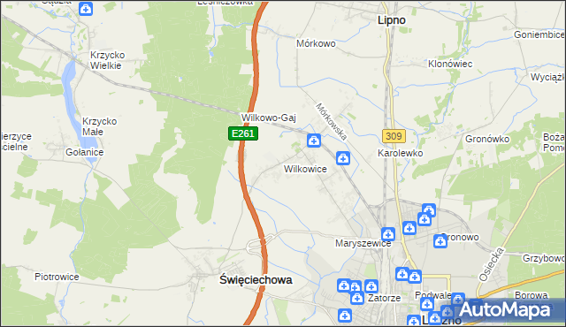 mapa Wilkowice gmina Lipno, Wilkowice gmina Lipno na mapie Targeo