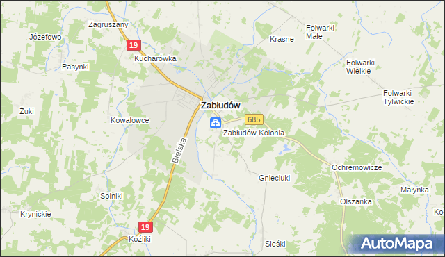 mapa Zabłudów-Kolonia, Zabłudów-Kolonia na mapie Targeo