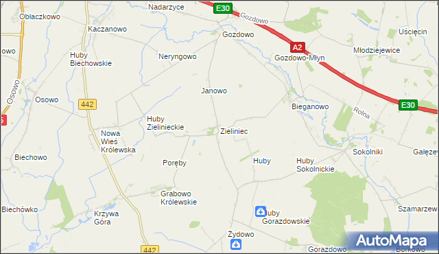 mapa Zieliniec gmina Kołaczkowo, Zieliniec gmina Kołaczkowo na mapie Targeo