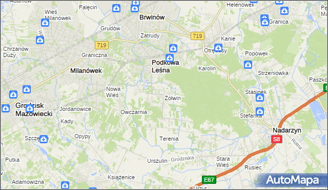 mapa Żółwin gmina Brwinów, Żółwin gmina Brwinów na mapie Targeo