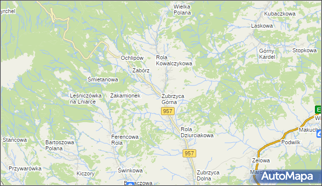 mapa Zubrzyca Górna, Zubrzyca Górna na mapie Targeo