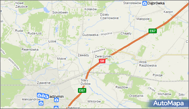 mapa Zwierzyniec gmina Radzymin, Zwierzyniec gmina Radzymin na mapie Targeo