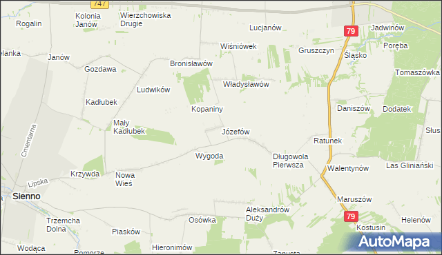 mapa Józefów gmina Lipsko, Józefów gmina Lipsko na mapie Targeo