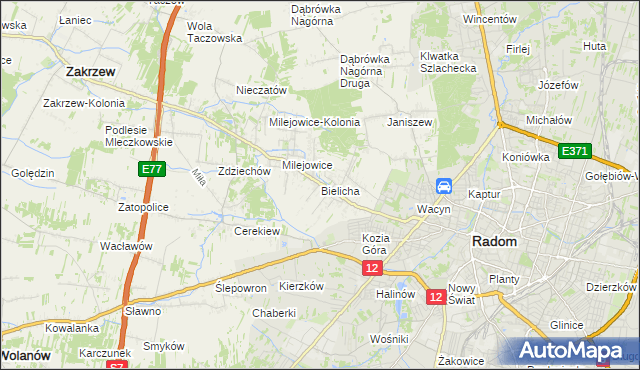 mapa Bielicha, Bielicha na mapie Targeo