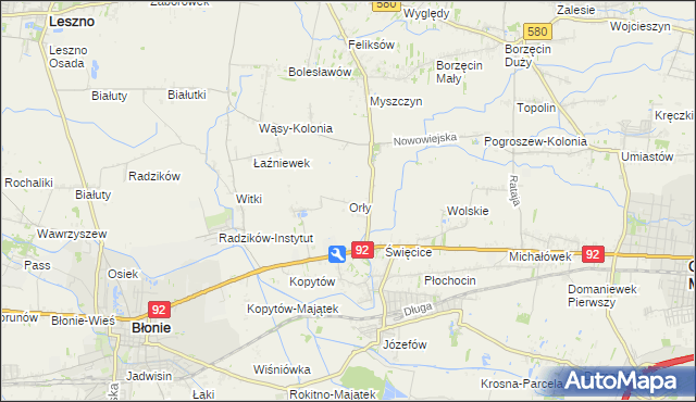 mapa Orły gmina Ożarów Mazowiecki, Orły gmina Ożarów Mazowiecki na mapie Targeo
