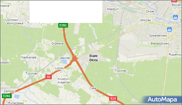 mapa Białe Błota powiat bydgoski, Białe Błota powiat bydgoski na mapie Targeo