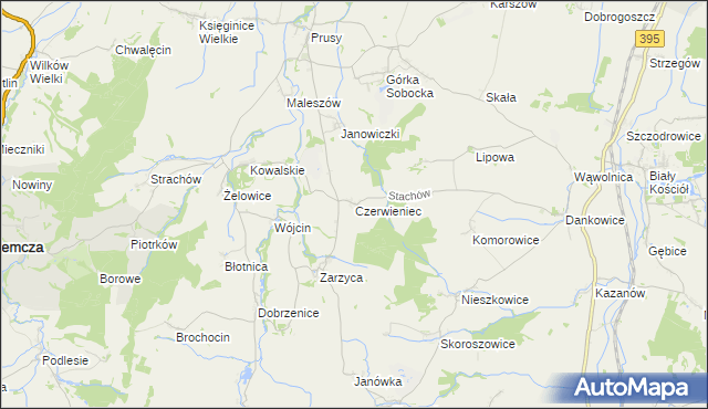 mapa Czerwieniec gmina Kondratowice, Czerwieniec gmina Kondratowice na mapie Targeo